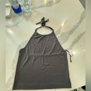 American Eagle Outfitters Gray Backless Tie Front Tank Top